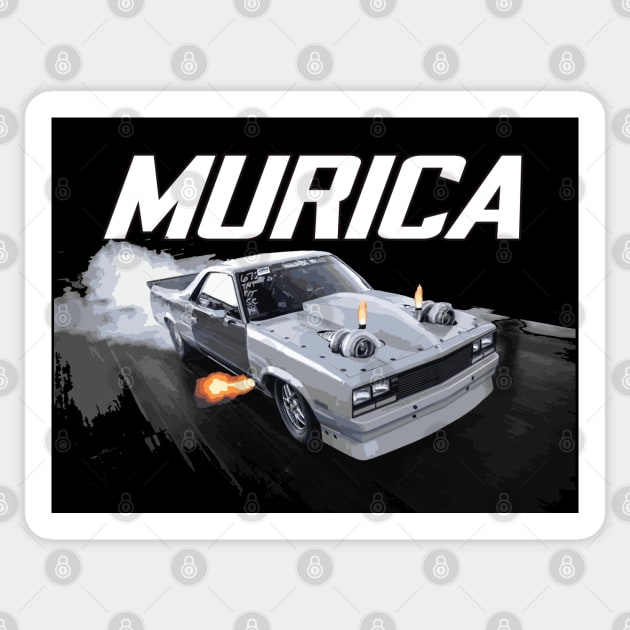 MULLET TWIN TURBO V8 TRUCK DRAG TRACING CLEETER MURICA Sticker by cowtown_cowboy